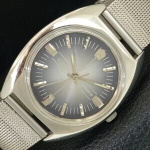 Vintage 1980 Citizen Manual Wound Mens Silver Watch & Black accents